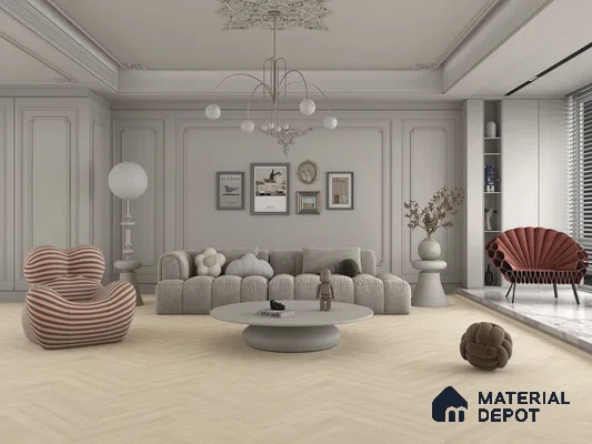Hybrid HDF Herringbone Laminate Wood Floor AC5 Grade LF 00343 E Beaconia Ember Light 24 x 4 inch (600x100 mm) - 8 mm | 100 HRS Spill Proof | ESCT Technology | Anti Static and Stain Resistant | 0.5 mm V Groove | EIR Surface | Uniclic Installation | 48 Plank Variations