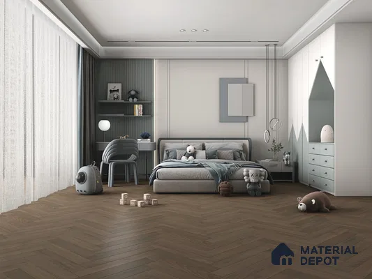 Hybrid HDF Herringbone Laminate Wood Floor AC5 Grade LF 00343 H Beaconia Forest Nocturne 24 x 4 inch (600x100 mm) - 8 mm | 100 HRS Spill Proof | ESCT Technology | Anti Static and Stain Resistant | 0.5 mm V Groove | EIR Surface | Uniclic Installation | 48 Plank Variations