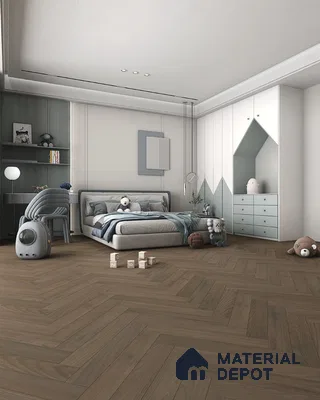 Hybrid HDF Herringbone Laminate Wood Floor AC5 Grade LF 00343 H Beaconia Forest Nocturne 24 x 4 inch (600x100 mm) - 8 mm | 100 HRS Spill Proof | ESCT Technology | Anti Static and Stain Resistant | 0.5 mm V Groove | EIR Surface | Uniclic Installation | 48 Plank Variations