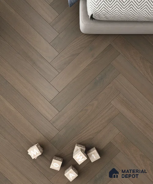 Hybrid HDF Herringbone Laminate Wood Floor AC5 Grade LF 00343 H Beaconia Forest Nocturne 24 x 4 inch (600x100 mm) - 8 mm | 100 HRS Spill Proof | ESCT Technology | Anti Static and Stain Resistant | 0.5 mm V Groove | EIR Surface | Uniclic Installation | 48 Plank Variations