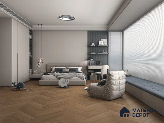 Hybrid HDF Herringbone Laminate Wood Floor AC5 Grade LF 00343 D Beaconia Rustic Harmony 24 x 4 inch (600x100 mm) - 8 mm | 100 HRS Spill Proof | ESCT Technology | Anti Static and Stain Resistant | 0.5 mm V Groove | EIR Surface | Uniclic Installation | 48 Plank Variations
