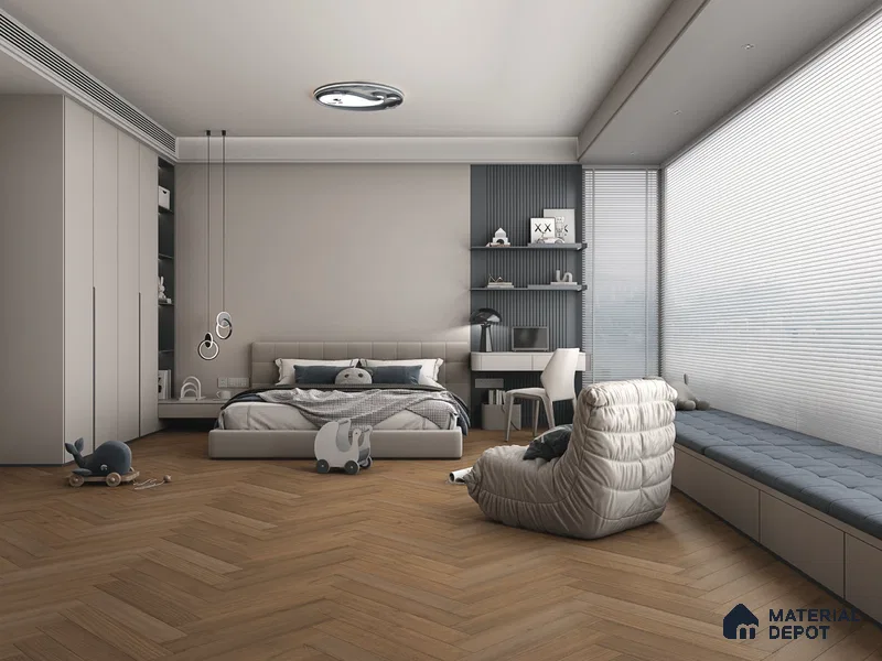 Hybrid HDF Herringbone Laminate Wood Floor AC5 Grade LF 00343 D Beaconia Rustic Harmony 24 x 4 inch (600x100 mm) - 8 mm | 100 HRS Spill Proof | ESCT Technology | Anti Static and Stain Resistant | 0.5 mm V Groove | EIR Surface | Uniclic Installation | 48 Plank Variations