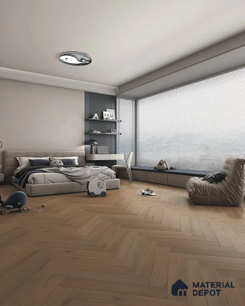 Hybrid HDF Herringbone Laminate Wood Floor AC5 Grade LF 00343 D Beaconia Rustic Harmony 24 x 4 inch (600x100 mm) - 8 mm | 100 HRS Spill Proof | ESCT Technology | Anti Static and Stain Resistant | 0.5 mm V Groove | EIR Surface | Uniclic Installation | 48 Plank Variations