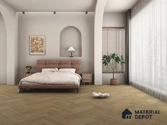 Hybrid HDF Herringbone Laminate Wood Floor AC5 Grade LF 00343 G Beaconia Sepia Silk 24 x 4 inch (600x100 mm) - 8 mm | 100 HRS Spill Proof | ESCT Technology | Anti Static and Stain Resistant | 0.5 mm V Groove | EIR Surface | Uniclic Installation | 48 Plank Variations
