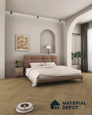 Hybrid HDF Herringbone Laminate Wood Floor AC5 Grade LF 00343 G Beaconia Sepia Silk 24 x 4 inch (600x100 mm) - 8 mm | 100 HRS Spill Proof | ESCT Technology | Anti Static and Stain Resistant | 0.5 mm V Groove | EIR Surface | Uniclic Installation | 48 Plank Variations