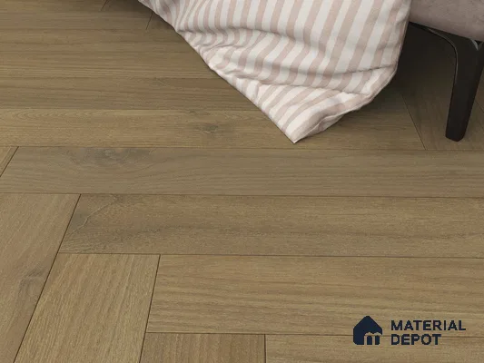 Hybrid HDF Herringbone Laminate Wood Floor AC5 Grade LF 00343 G Beaconia Sepia Silk 24 x 4 inch (600x100 mm) - 8 mm | 100 HRS Spill Proof | ESCT Technology | Anti Static and Stain Resistant | 0.5 mm V Groove | EIR Surface | Uniclic Installation | 48 Plank Variations