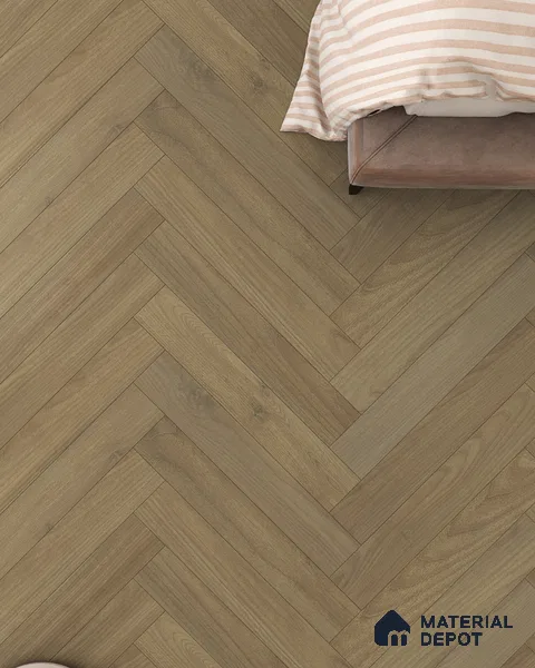 Hybrid HDF Herringbone Laminate Wood Floor AC5 Grade LF 00343 G Beaconia Sepia Silk 24 x 4 inch (600x100 mm) - 8 mm | 100 HRS Spill Proof | ESCT Technology | Anti Static and Stain Resistant | 0.5 mm V Groove | EIR Surface | Uniclic Installation | 48 Plank Variations