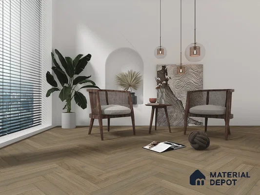Hybrid HDF Herringbone Laminate Wood Floor AC5 Grade LF 00343 F Beaconia Umber Mystique 24 x 4 inch (600x100 mm) - 8 mm | 100 HRS Spill Proof | ESCT Technology | Anti Static and Stain Resistant | 0.5 mm V Groove | EIR Surface | Uniclic Installation | 48 Plank Variations