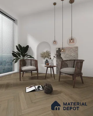 Hybrid HDF Herringbone Laminate Wood Floor AC5 Grade LF 00343 F Beaconia Umber Mystique 24 x 4 inch (600x100 mm) - 8 mm | 100 HRS Spill Proof | ESCT Technology | Anti Static and Stain Resistant | 0.5 mm V Groove | EIR Surface | Uniclic Installation | 48 Plank Variations