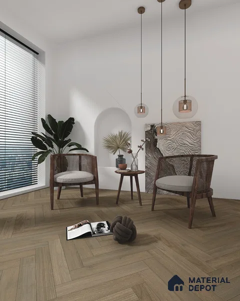 Hybrid HDF Herringbone Laminate Wood Floor AC5 Grade LF 00343 F Beaconia Umber Mystique 24 x 4 inch (600x100 mm) - 8 mm | 100 HRS Spill Proof | ESCT Technology | Anti Static and Stain Resistant | 0.5 mm V Groove | EIR Surface | Uniclic Installation | 48 Plank Variations