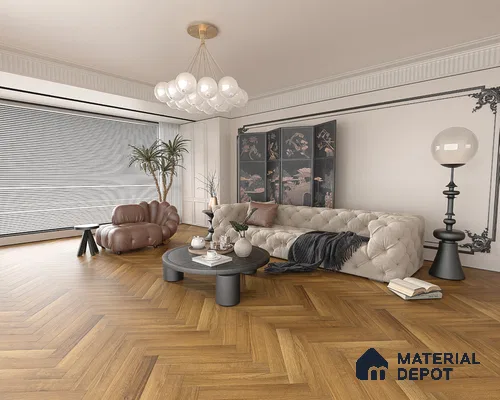 Hybrid HDF Herringbone Embossed Laminate Wood Floor AC5 Grade LF 00344 E Livanti Classic Walnut 24 x 4 inch (600x100 mm) - 10 mm | 100 HRS Spill Proof | ESCT Technology | Anti Static and Stain Resistant | 0.5 mm V Groove | 2G Click Lock | 36 Plank Variations | 25 Years Guarantee