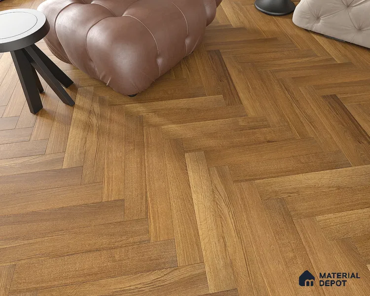 Hybrid HDF Herringbone Embossed Laminate Wood Floor AC5 Grade LF 00344 E Livanti Classic Walnut 24 x 4 inch (600x100 mm) - 10 mm | 100 HRS Spill Proof | ESCT Technology | Anti Static and Stain Resistant | 0.5 mm V Groove | 2G Click Lock | 36 Plank Variations | 25 Years Guarantee