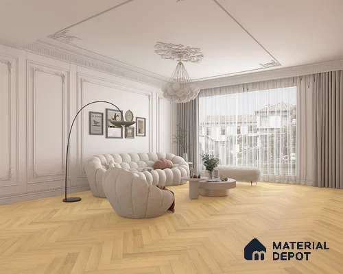 Hybrid HDF Herringbone Embossed Laminate Wood Floor AC5 Grade LF 00344 Livanti Golden Walnut 24 x 4 inch (600x100 mm) - 10 mm | 100 HRS Spill Proof | ESCT Technology | Anti Static and Stain Resistant | 0.5 mm V Groove | 2G Click Lock | 36 Plank Variations | 25 Years Guarantee