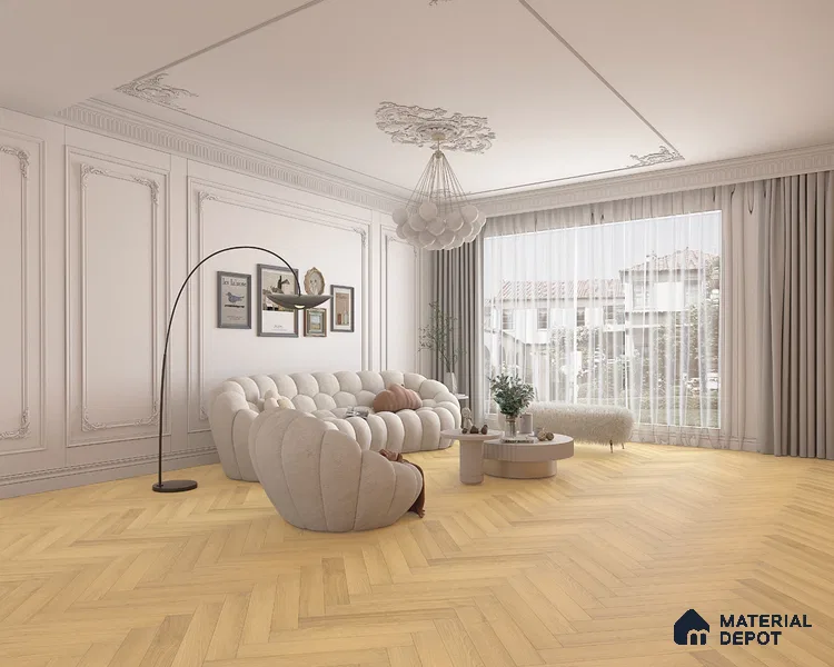 Hybrid HDF Herringbone Embossed Laminate Wood Floor AC5 Grade LF 00344 Livanti Golden Walnut 24 x 4 inch (600x100 mm) - 10 mm | 100 HRS Spill Proof | ESCT Technology | Anti Static and Stain Resistant | 0.5 mm V Groove | 2G Click Lock | 36 Plank Variations | 25 Years Guarantee