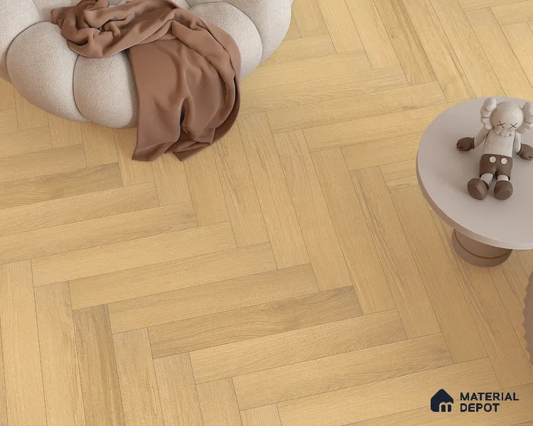 Hybrid HDF Herringbone Embossed Laminate Wood Floor AC5 Grade LF 00344 Livanti Golden Walnut 24 x 4 inch (600x100 mm) - 10 mm | 100 HRS Spill Proof | ESCT Technology | Anti Static and Stain Resistant | 0.5 mm V Groove | 2G Click Lock | 36 Plank Variations | 25 Years Guarantee