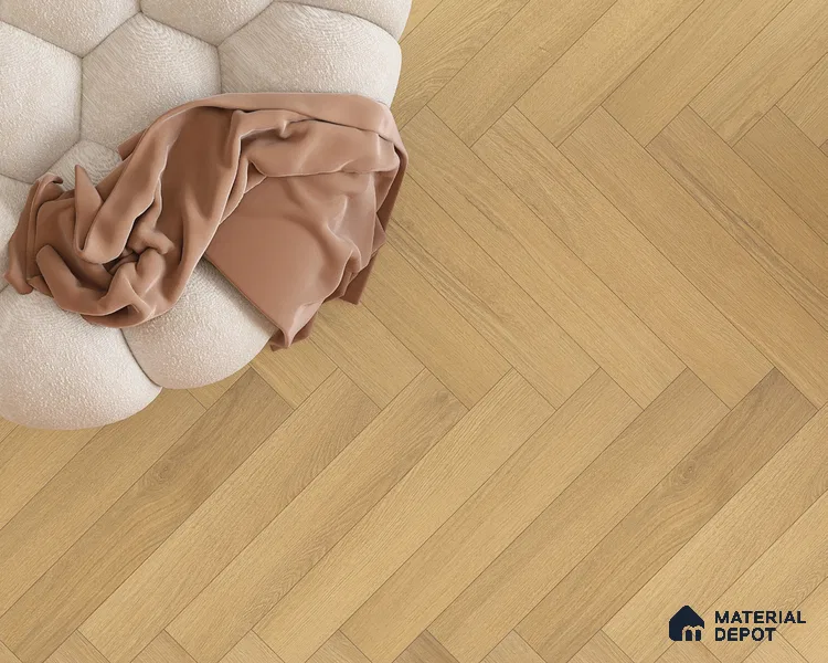 Hybrid HDF Herringbone Embossed Laminate Wood Floor AC5 Grade LF 00344 Livanti Golden Walnut 24 x 4 inch (600x100 mm) - 10 mm | 100 HRS Spill Proof | ESCT Technology | Anti Static and Stain Resistant | 0.5 mm V Groove | 2G Click Lock | 36 Plank Variations | 25 Years Guarantee