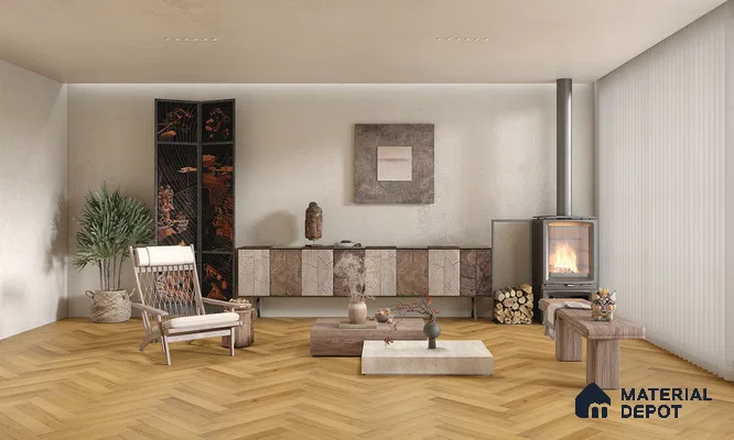 Hybrid HDF Herringbone Embossed Laminate Wood Floor AC5 Grade LF 00344 B Livanti Rich Caramel Walnut 24 x 4 inch (600x100 mm) - 10 mm | 100 HRS Spill Proof | ESCT Technology | Anti Static and Stain Resistant | 0.5 mm V Groove | 2G Click Lock | 36 Plank Variations | 25 Years Guarantee