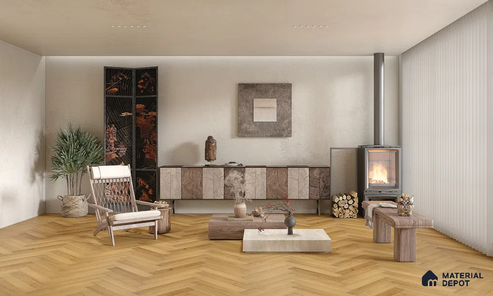 Hybrid HDF Herringbone Embossed Laminate Wood Floor AC5 Grade LF 00344 B Livanti Rich Caramel Walnut 24 x 4 inch (600x100 mm) - 10 mm | 100 HRS Spill Proof | ESCT Technology | Anti Static and Stain Resistant | 0.5 mm V Groove | 2G Click Lock | 36 Plank Variations | 25 Years Guarantee