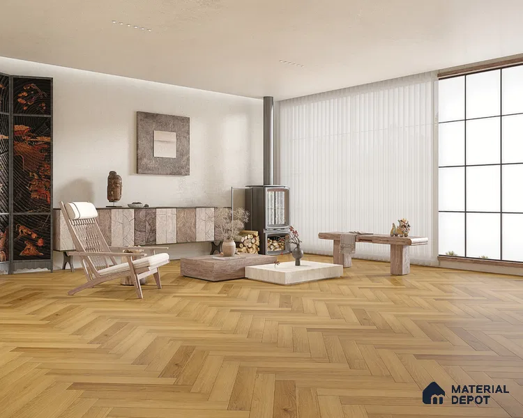 Hybrid HDF Herringbone Embossed Laminate Wood Floor AC5 Grade LF 00344 B Livanti Rich Caramel Walnut 24 x 4 inch (600x100 mm) - 10 mm | 100 HRS Spill Proof | ESCT Technology | Anti Static and Stain Resistant | 0.5 mm V Groove | 2G Click Lock | 36 Plank Variations | 25 Years Guarantee