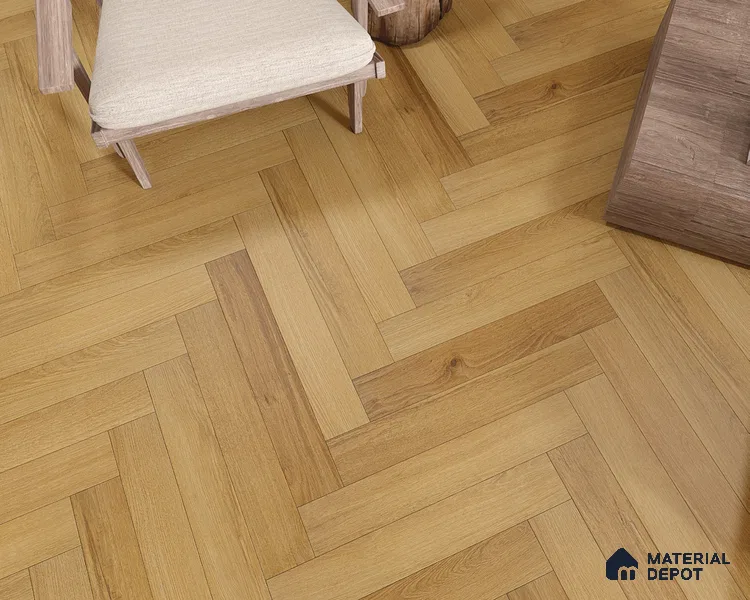 Hybrid HDF Herringbone Embossed Laminate Wood Floor AC5 Grade LF 00344 B Livanti Rich Caramel Walnut 24 x 4 inch (600x100 mm) - 10 mm | 100 HRS Spill Proof | ESCT Technology | Anti Static and Stain Resistant | 0.5 mm V Groove | 2G Click Lock | 36 Plank Variations | 25 Years Guarantee