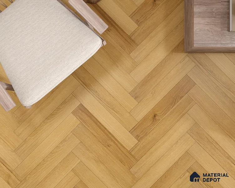 Hybrid HDF Herringbone Embossed Laminate Wood Floor AC5 Grade LF 00344 B Livanti Rich Caramel Walnut 24 x 4 inch (600x100 mm) - 10 mm | 100 HRS Spill Proof | ESCT Technology | Anti Static and Stain Resistant | 0.5 mm V Groove | 2G Click Lock | 36 Plank Variations | 25 Years Guarantee