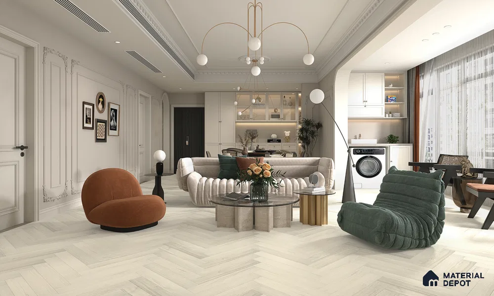 Hybrid HDF Herringbone Embossed Laminate Wood Floor AC5 Grade LF 00344 C Livanti Silver Grey Walnut 24 x 4 inch (600x100 mm) - 10 mm | 100 HRS Spill Proof | ESCT Technology | Anti Static and Stain Resistant | 0.5 mm V Groove | 2G Click Lock | 36 Plank Variations | 25 Years Guarantee