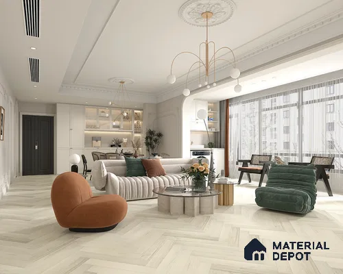 Hybrid HDF Herringbone Embossed Laminate Wood Floor AC5 Grade LF 00344 C Livanti Silver Grey Walnut 24 x 4 inch (600x100 mm) - 10 mm | 100 HRS Spill Proof | ESCT Technology | Anti Static and Stain Resistant | 0.5 mm V Groove | 2G Click Lock | 36 Plank Variations | 25 Years Guarantee
