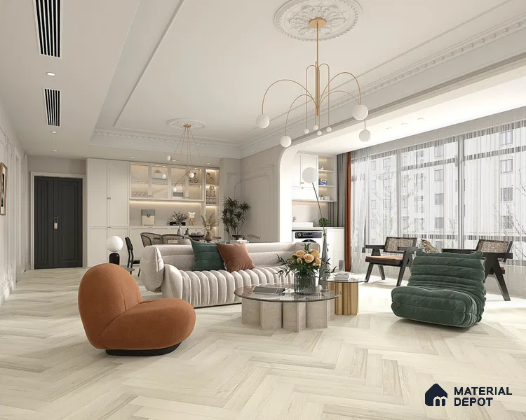 Hybrid HDF Herringbone Embossed Laminate Wood Floor AC5 Grade LF 00344 C Livanti Silver Grey Walnut 24 x 4 inch (600x100 mm) - 10 mm | 100 HRS Spill Proof | ESCT Technology | Anti Static and Stain Resistant | 0.5 mm V Groove | 2G Click Lock | 36 Plank Variations | 25 Years Guarantee