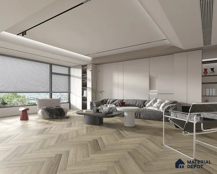 Hybrid HDF Herringbone Embossed Laminate Wood Floor AC5 Grade LF 00344 D Livanti Vintage Walnut 24 x 4 inch (600x100 mm) - 10 mm | 100 HRS Spill Proof | ESCT Technology | Anti Static and Stain Resistant | 0.5 mm V Groove | 2G Click Lock | 36 Plank Variations | 25 Years Guarantee