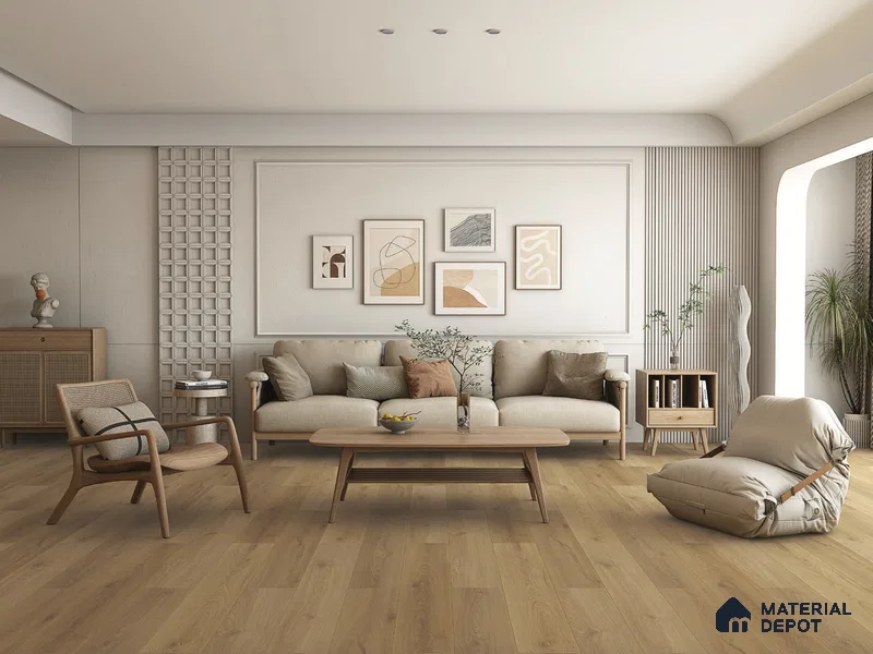 Hybrid HDF Laminate Wood Floor AC5 Grade LF 00345 Grandios Sunlit Glade 73 x 9 inch (1845x235 mm) - 10 mm | 100 HRS Spill Proof | EIR Surface | Anti Static and Stain Resistant | 0.5 mm V Groove | Uniclic | 36 Plank Variations