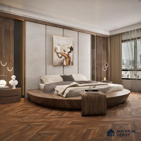 HDF Fish Bone Laminate Wood Floor AC5 Class 33 Grade Chevron Tuscan Harvest Neo LF 00302 D 48 x 12 inch (1220x300 mm) - 8 mm | Natural Wood Grain Surface | V Groove | Unilin Click Locking System Unilin Click Locking System with Moisture Resistant Yellow Backing | European Designs | 12-15 Years Warranty