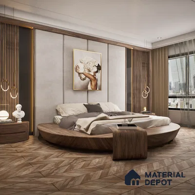 HDF Fish Bone Laminate Wood Floor AC5 Class 33 Grade Chevron Oak Rustic LF 00302 E 48 x 12 inch (1220x300 mm) - 8 mm | Natural Wood Grain Surface | V Groove | Unilin Click Locking System Unilin Click Locking System with Moisture Resistant Yellow Backing | European Designs | 12-15 Years Warranty