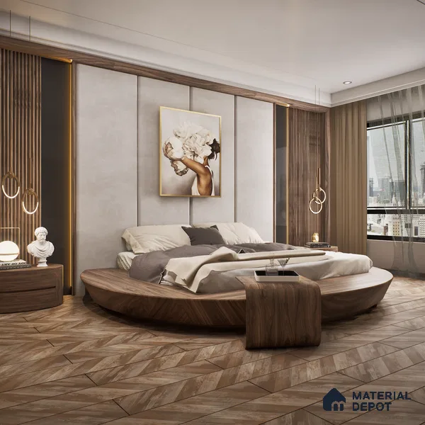 HDF Fish Bone Laminate Wood Floor AC5 Class 33 Grade Chevron Oak Rustic LF 00302 E 48 x 12 inch (1220x300 mm) - 8 mm | Natural Wood Grain Surface | V Groove | Unilin Click Locking System Unilin Click Locking System with Moisture Resistant Yellow Backing | European Designs | 12-15 Years Warranty