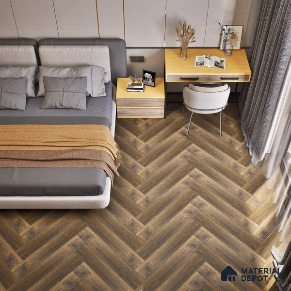 HDF Herringbone Laminate Wood Floor AC5 Class 33 Grade Lyca Oak Lime LF 00306 E 32 x 5 inch (808x125 mm) - 12 mm | Natural Wood Grain Surface | V Groove | Wax Coated | Unilin Click System with Special Beige Plank Backing | 12-15 Years Warranty
