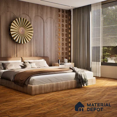 HDF Parquet Laminate Wood Floor AC5 Class 33 Grade Parquet Royal Oak LF 00314 C 32x16 inch (806x405 mm) - 12 mm | Natural Wood Grain Surface | V Groove | Unilin Click Locking System with Moisture Resistant Beige Backing | 12-15 Years Warranty