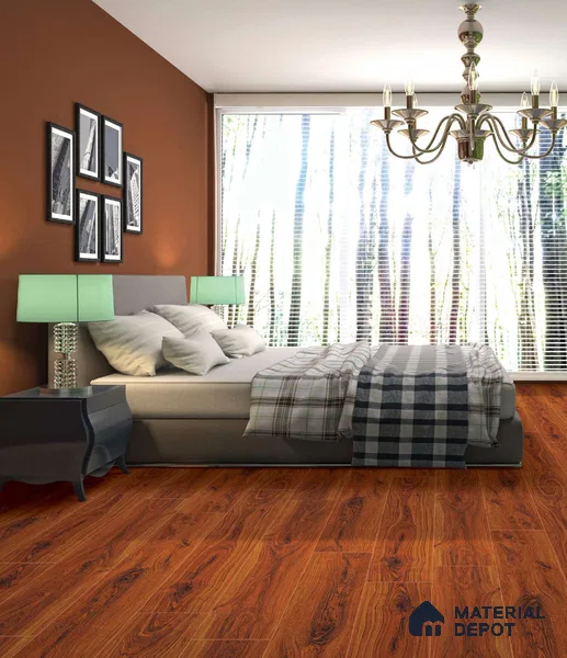 HDF Real Groove Laminate Wood Floor AC4 Grade LF 00318 E Radice Santos Palisander 48 x 8 inch (1218x198 mm) - 8 mm | Aqua Protect 12 Hours Water Resistance | 15 Years Guarantee | Anti Static and Stain Resistant | Straight Edge | Wood Embossed Surface | Double Click Installation | 8 Plank Variations