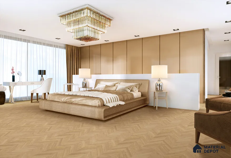 HDF Chevron Authentic Embossed Laminate Wood Floor AC5 Grade LF 00330 B Patternia Moon Light 48 x 12 inch (1215x300 mm) - 8 mm | Aqua Protect 12 Hours Water Resistance | Anti Static and Stain Resistant | 0.5 mm V Groove | Real Wood Touch Surface | Uniclic Installation | 14 Plank Variations | 20 Years Warranty