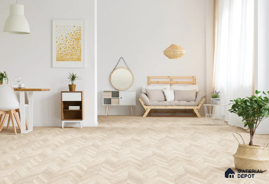HDF Chevron Authentic Embossed Laminate Wood Floor AC5 Grade LF 00330 C Patternia Pastle 48 x 12 inch (1215x300 mm) - 8 mm | Aqua Protect 12 Hours Water Resistance | Anti Static and Stain Resistant | 0.5 mm V Groove | Real Wood Touch Surface | Uniclic Installation | 14 Plank Variations | 20 Years Warranty