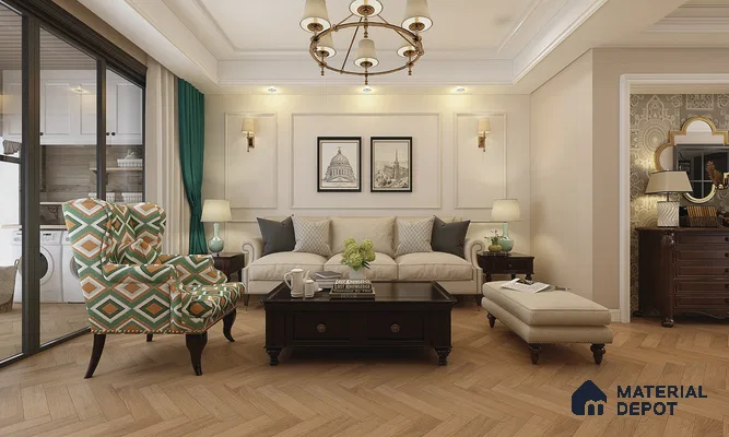 HDF Herringbone Matte Surface Laminate Wood Floor AC5 Grade LF 00332 C Beaconia Hobart Oak 19 x 4 inch (470x95 mm) - 8 mm | Aqua Protect 12 Hours Water Resistance | Anti Static and Stain Resistant | 0.5 mm V Groove | Real Wood Touch Surface | Uniclic Installation | 36 Plank Variations | 20 Years Warranty