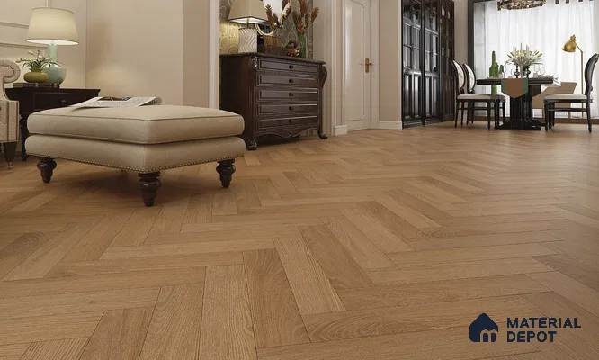 HDF Herringbone Matte Surface Laminate Wood Floor AC5 Grade LF 00332 C Beaconia Hobart Oak 19 x 4 inch (470x95 mm) - 8 mm | Aqua Protect 12 Hours Water Resistance | Anti Static and Stain Resistant | 0.5 mm V Groove | Real Wood Touch Surface | Uniclic Installation | 36 Plank Variations | 20 Years Warranty