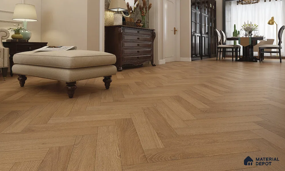 HDF Herringbone Matte Surface Laminate Wood Floor AC5 Grade LF 00332 C Beaconia Hobart Oak 19 x 4 inch (470x95 mm) - 8 mm | Aqua Protect 12 Hours Water Resistance | Anti Static and Stain Resistant | 0.5 mm V Groove | Real Wood Touch Surface | Uniclic Installation | 36 Plank Variations | 20 Years Warranty