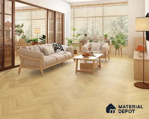HDF Herringbone Matte Surface Laminate Wood Floor AC5 Grade LF 00332 E Beaconia Primera Oak 19 x 4 inch (470x95 mm) - 8 mm | Aqua Protect 12 Hours Water Resistance | Anti Static and Stain Resistant | 0.5 mm V Groove | Real Wood Touch Surface | Uniclic Installation | 36 Plank Variations | 20 Years Warranty