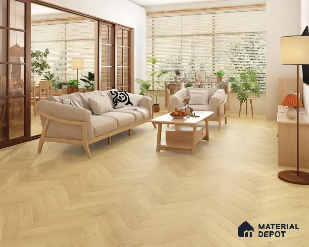 HDF Herringbone Matte Surface Laminate Wood Floor AC5 Grade LF 00332 E Beaconia Primera Oak 19 x 4 inch (470x95 mm) - 8 mm | Aqua Protect 12 Hours Water Resistance | Anti Static and Stain Resistant | 0.5 mm V Groove | Real Wood Touch Surface | Uniclic Installation | 36 Plank Variations | 20 Years Warranty