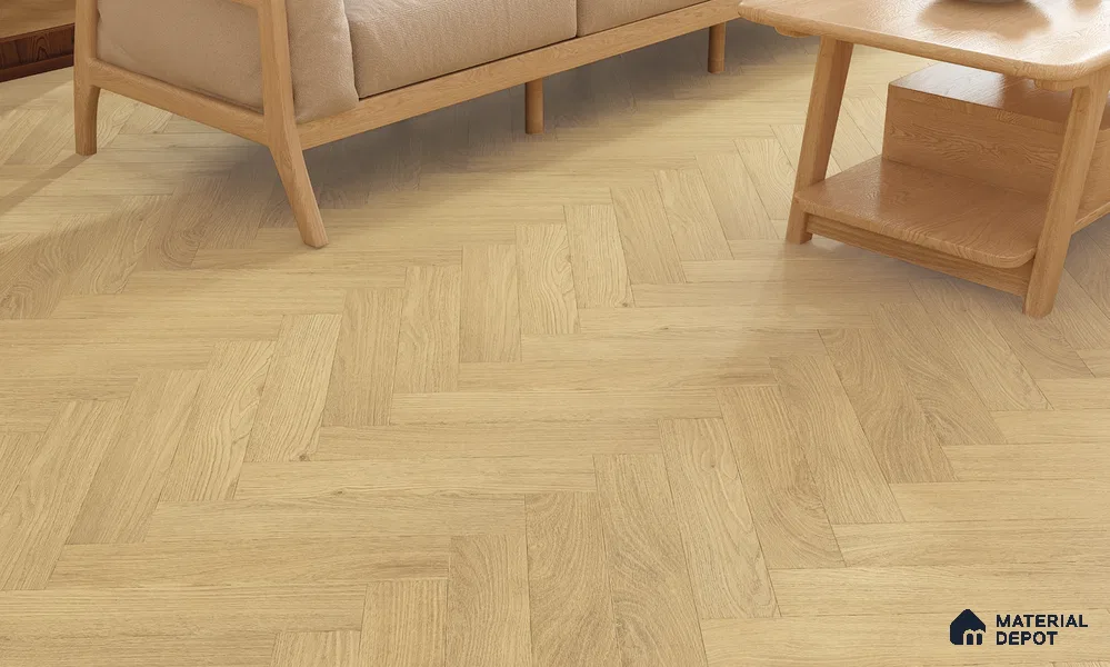 HDF Herringbone Matte Surface Laminate Wood Floor AC5 Grade LF 00332 E Beaconia Primera Oak 19 x 4 inch (470x95 mm) - 8 mm | Aqua Protect 12 Hours Water Resistance | Anti Static and Stain Resistant | 0.5 mm V Groove | Real Wood Touch Surface | Uniclic Installation | 36 Plank Variations | 20 Years Warranty