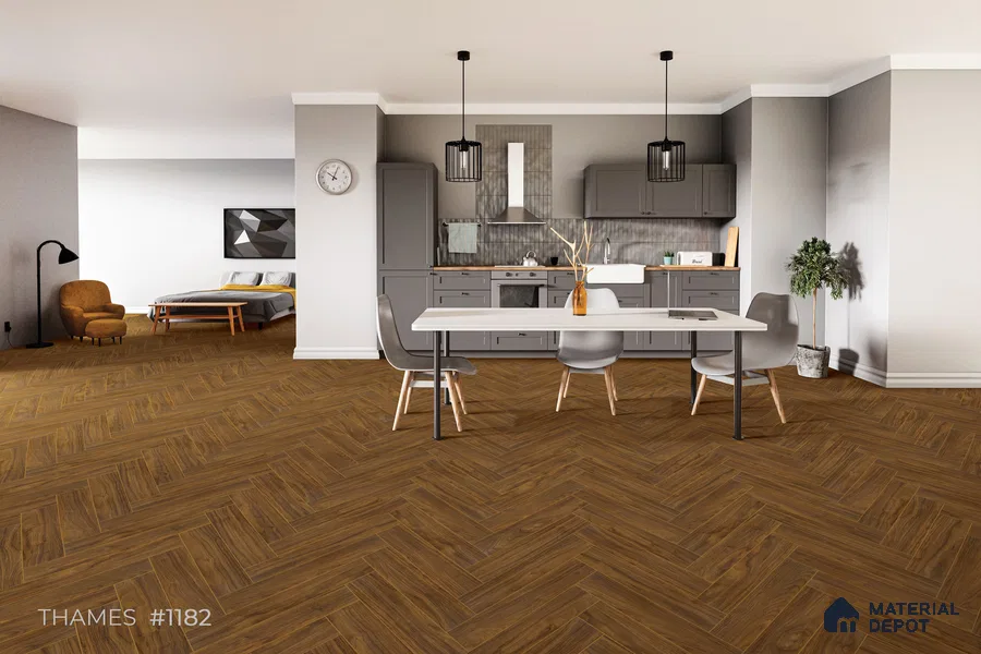 HDF Herringbone Matte Surface Laminate Wood Floor AC5 Grade LF 00331 Beaconia Thames 19 x 4 inch (470x95 mm) - 8 mm | Aqua Protect 12 Hours Water Resistance | Anti Static and Stain Resistant | 0.5 mm V Groove | Real Wood Touch Surface | Uniclic Installation | 36 Plank Variations | 20 Years Warranty