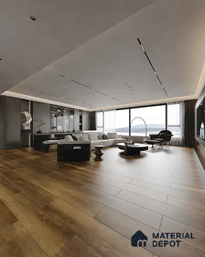 HDF Laminate Wood Floor AC4 Grade LF 00324 D Panorama Cocoa Essence 48 x 9 inch (1215x240 mm) - 8 mm | Aqua Protect 12 Hours Water Resistance | Anti Static and Stain Resistant | 0.5 mm V Groove | Wood Embossed Surface | Uniclic Installation | 10 Plank Variations