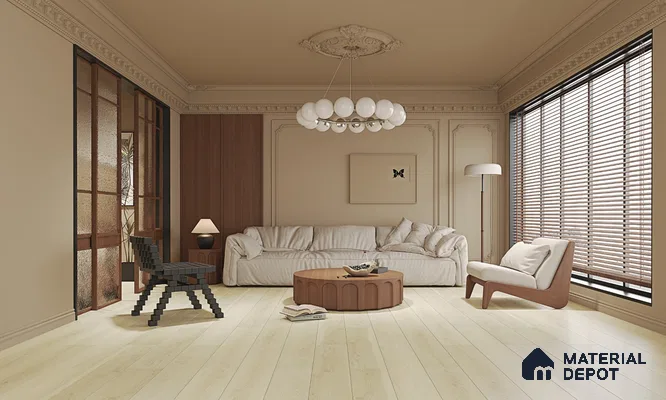 HDF Laminate Wood Floor AC4 Grade LF 00324 Panorama Soothing Silver 48 x 9 inch (1215x240 mm) - 8 mm | Aqua Protect 12 Hours Water Resistance | Anti Static and Stain Resistant | 0.5 mm V Groove | Wood Embossed Surface | Uniclic Installation | 10 Plank Variations