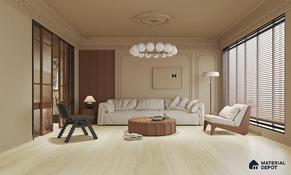 HDF Laminate Wood Floor AC4 Grade LF 00324 Panorama Soothing Silver 48 x 9 inch (1215x240 mm) - 8 mm | Aqua Protect 12 Hours Water Resistance | Anti Static and Stain Resistant | 0.5 mm V Groove | Wood Embossed Surface | Uniclic Installation | 10 Plank Variations