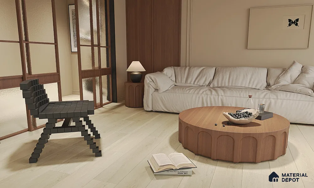 HDF Laminate Wood Floor AC4 Grade LF 00324 Panorama Soothing Silver 48 x 9 inch (1215x240 mm) - 8 mm | Aqua Protect 12 Hours Water Resistance | Anti Static and Stain Resistant | 0.5 mm V Groove | Wood Embossed Surface | Uniclic Installation | 10 Plank Variations