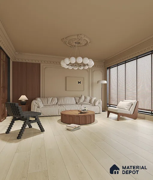 HDF Laminate Wood Floor AC4 Grade LF 00324 Panorama Soothing Silver 48 x 9 inch (1215x240 mm) - 8 mm | Aqua Protect 12 Hours Water Resistance | Anti Static and Stain Resistant | 0.5 mm V Groove | Wood Embossed Surface | Uniclic Installation | 10 Plank Variations